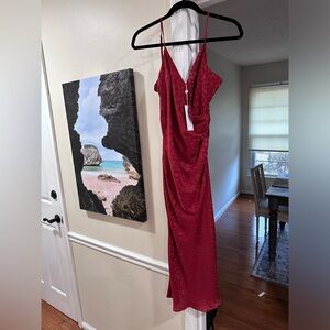 molly shirred side slit midi dress burgandy